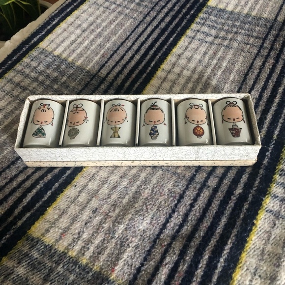 VINTAGE OTAGIRI OMC JAPAN KOKESHI GIRLS SET OF 6 SMALL CUPS - Picture 2 of 14